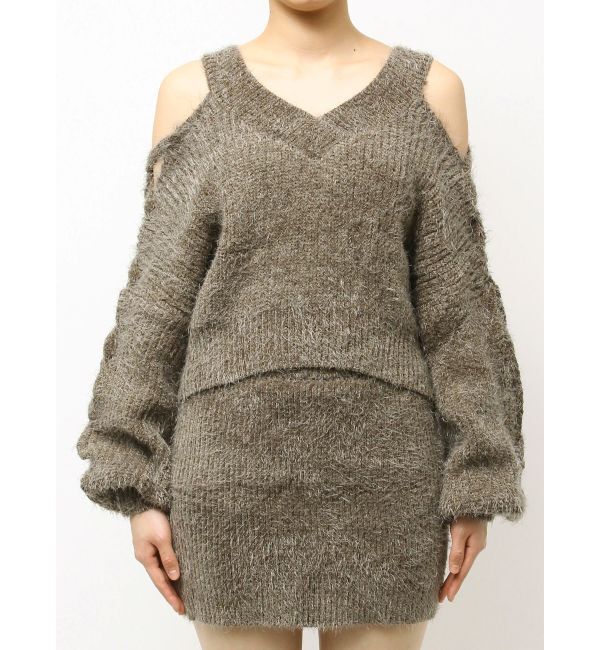 GYDA「レースアップシャギーニットトップス」|ニット・セーター|