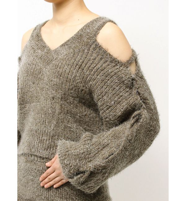 GYDA「レースアップシャギーニットトップス」|ニット・セーター|