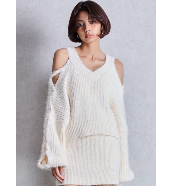 GYDA「レースアップシャギーニットトップス」|ニット・セーター|