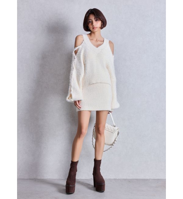 GYDA「レースアップシャギーニットトップス」|ニット・セーター|