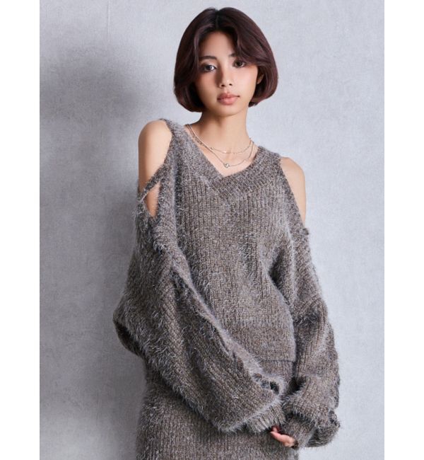 GYDA「レースアップシャギーニットトップス」|ニット・セーター|