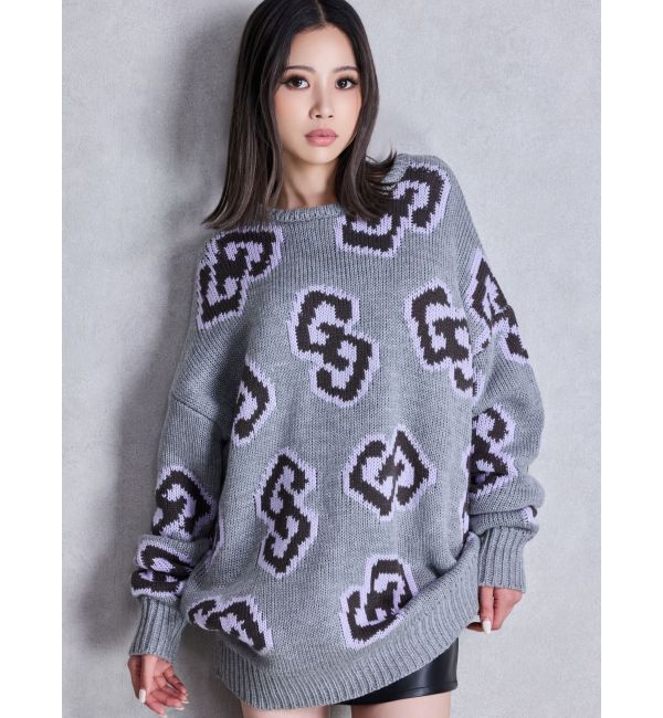 GYDA「GG FRAMEニットトップス」|ニット・セーター|グレー