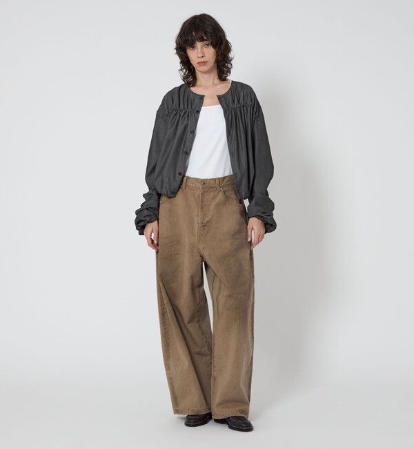 ASTRAET「＜ASTRAET＞デニムライク ギャザー ノーカラーブラウス」|シャツ・ブラウス|