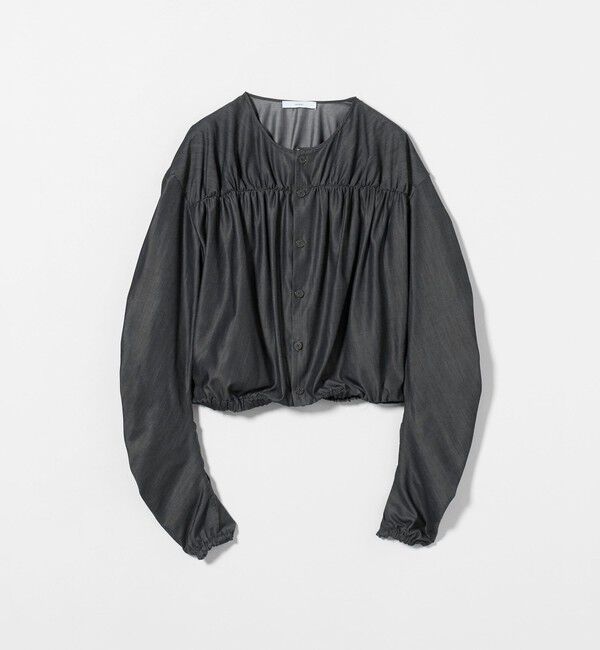 ASTRAET「＜ASTRAET＞デニムライク ギャザー ノーカラーブラウス」|シャツ・ブラウス|