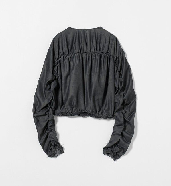 ASTRAET「＜ASTRAET＞デニムライク ギャザー ノーカラーブラウス」|シャツ・ブラウス|