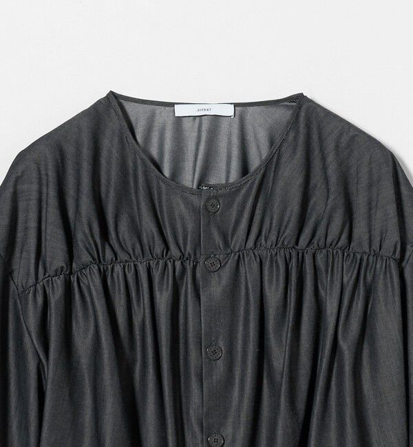 ASTRAET「＜ASTRAET＞デニムライク ギャザー ノーカラーブラウス」|シャツ・ブラウス|