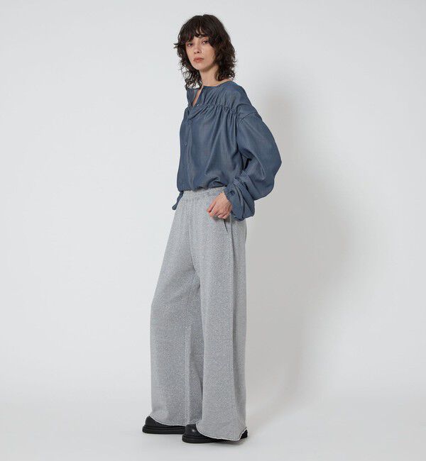 ASTRAET「＜ASTRAET＞デニムライク ギャザー ノーカラーブラウス」|シャツ・ブラウス|