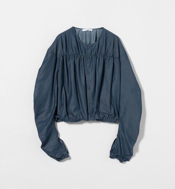 ASTRAET「＜ASTRAET＞デニムライク ギャザー ノーカラーブラウス」|シャツ・ブラウス|