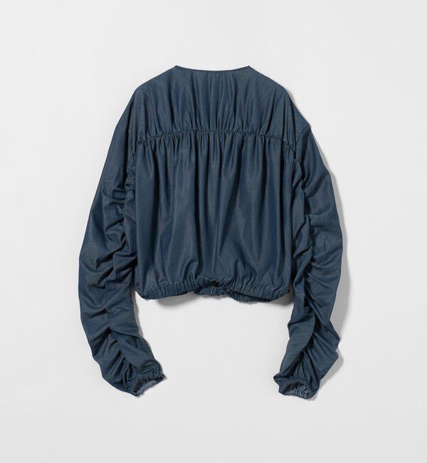 ASTRAET「＜ASTRAET＞デニムライク ギャザー ノーカラーブラウス」|シャツ・ブラウス|
