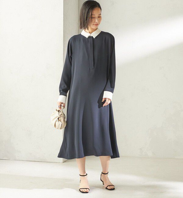 SHIPS for women「〈洗濯機可能〉ライト ダブルクロス バックフリル Aライン ワンピース（セレモニー対応可）」|ワンピース|