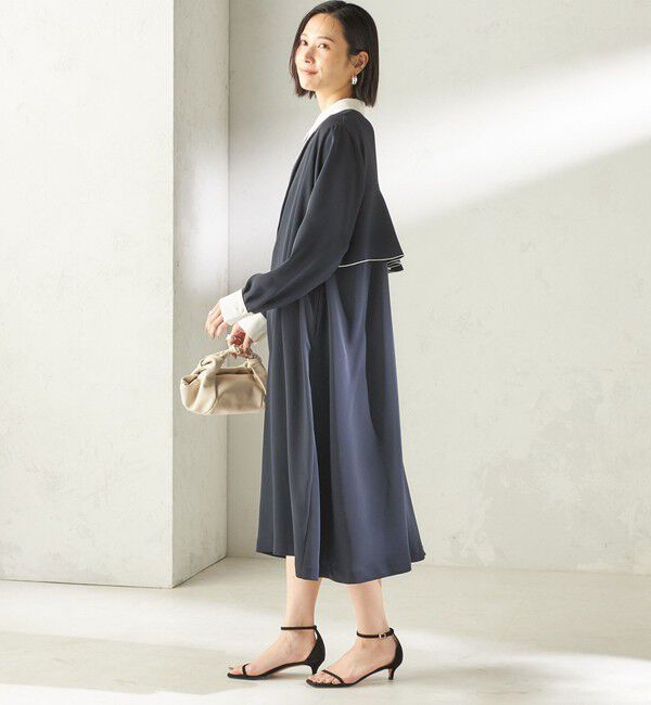 SHIPS for women「〈洗濯機可能〉ライト ダブルクロス バックフリル Aライン ワンピース（セレモニー対応可）」|ワンピース|