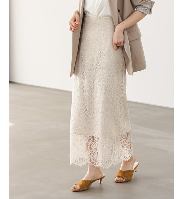 NOBLE「《WEB＆一部店舗限定・追加》リバーレースIラインスカート」|スカート|