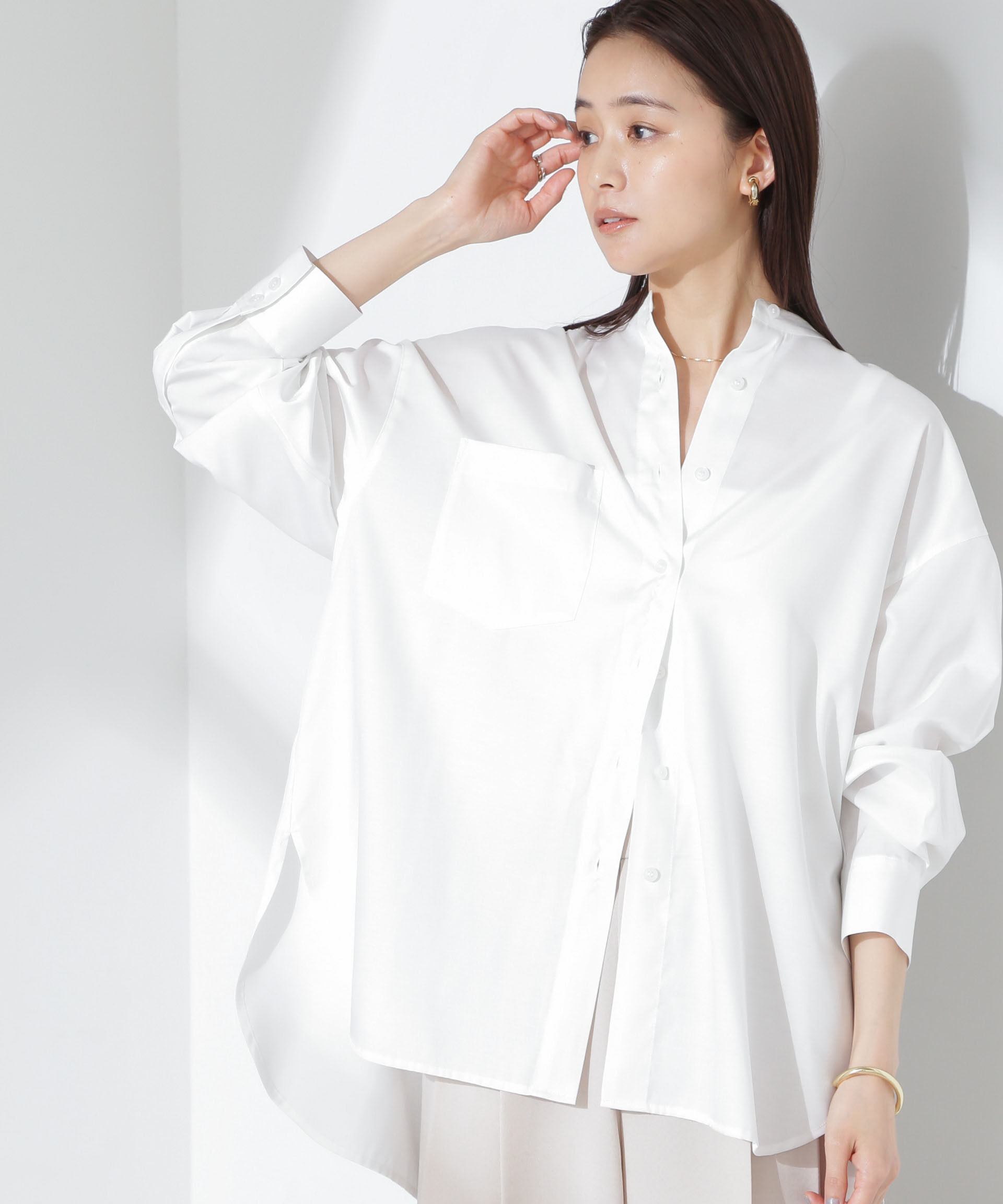 nano･universe「とろみバンドカラーシャツ」|シャツ・ブラウス|