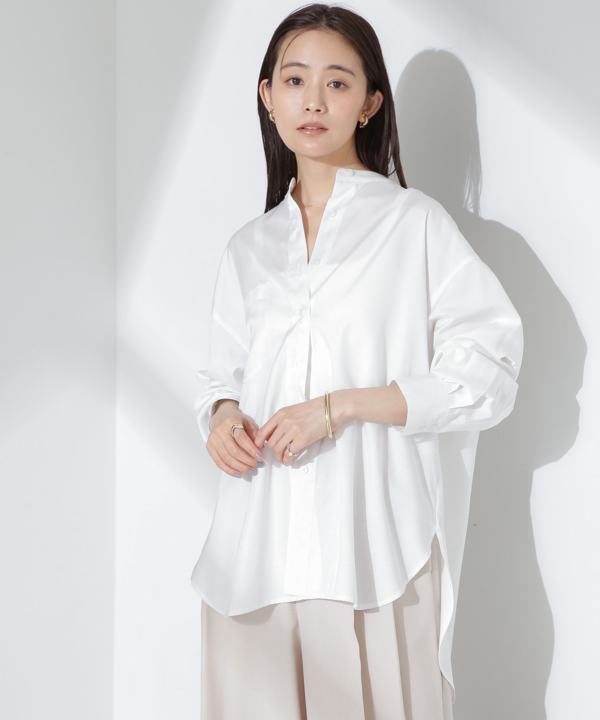 nano･universe「とろみバンドカラーシャツ」|シャツ・ブラウス|