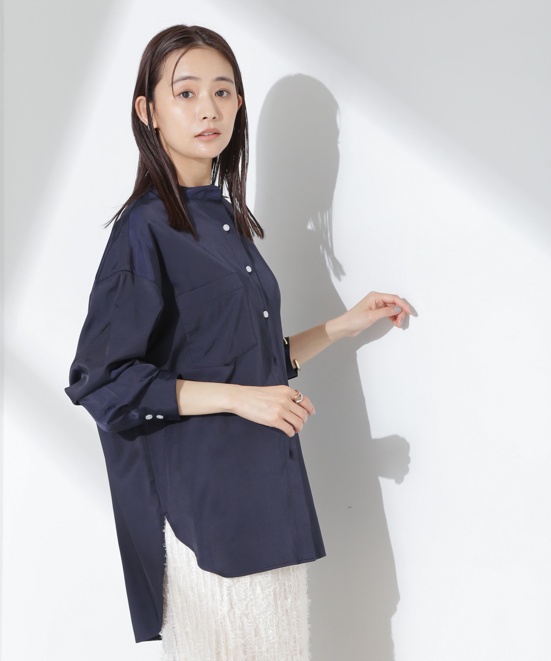 nano･universe「とろみバンドカラーシャツ」|シャツ・ブラウス|