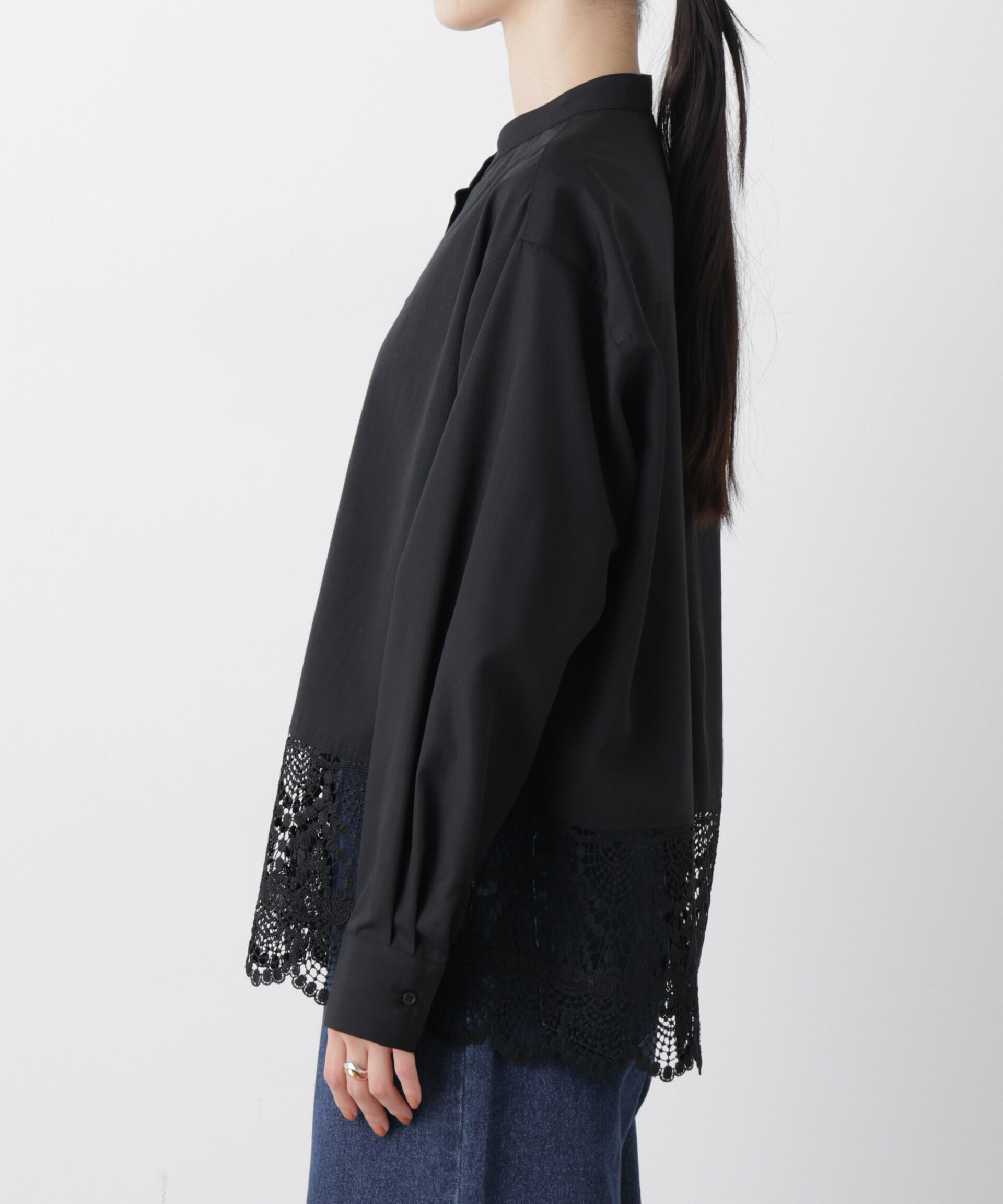 nano･universe「スカラレースコンビスタンドカラーシャツ」|シャツ・ブラウス|