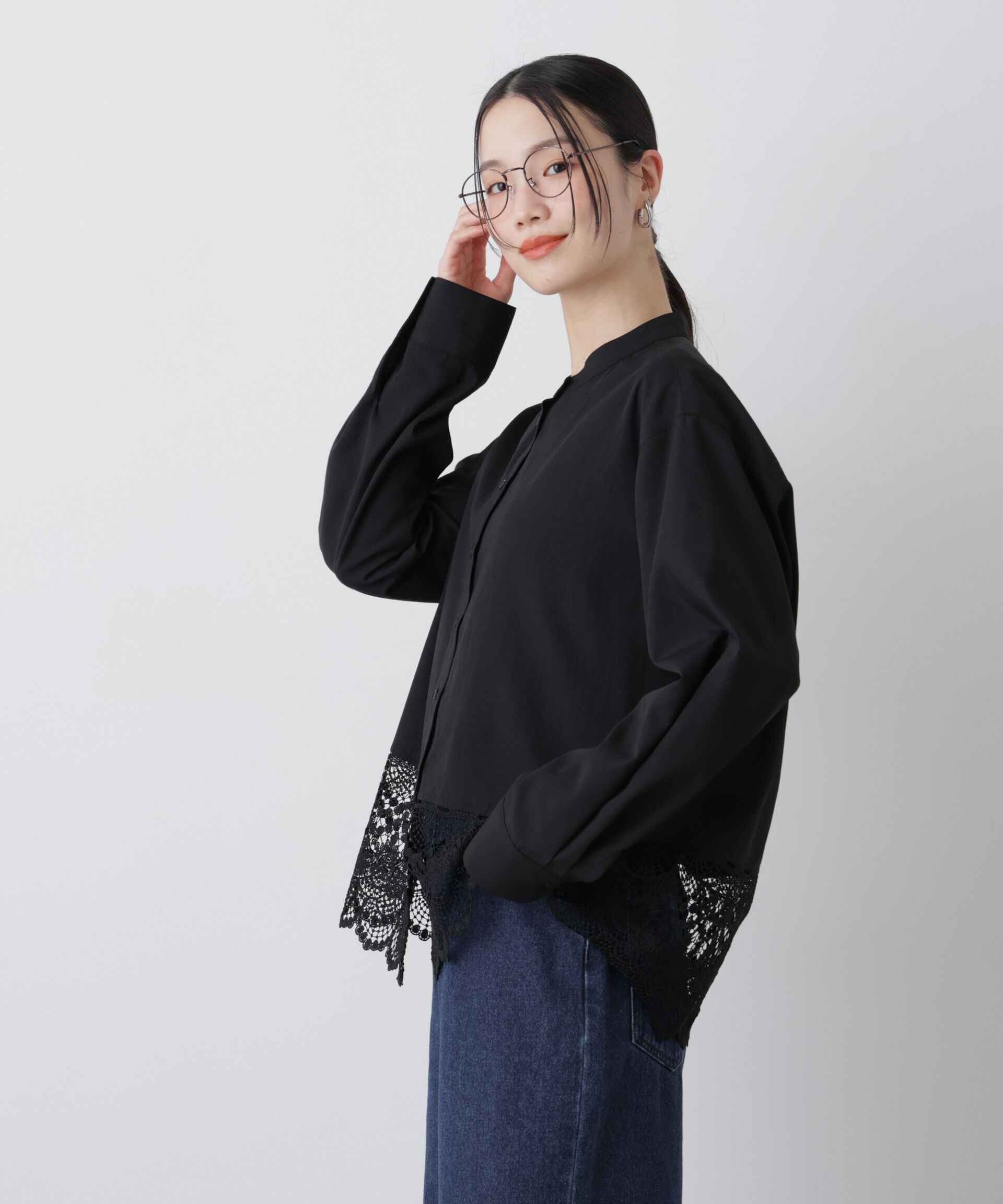 nano･universe「スカラレースコンビスタンドカラーシャツ」|シャツ・ブラウス|