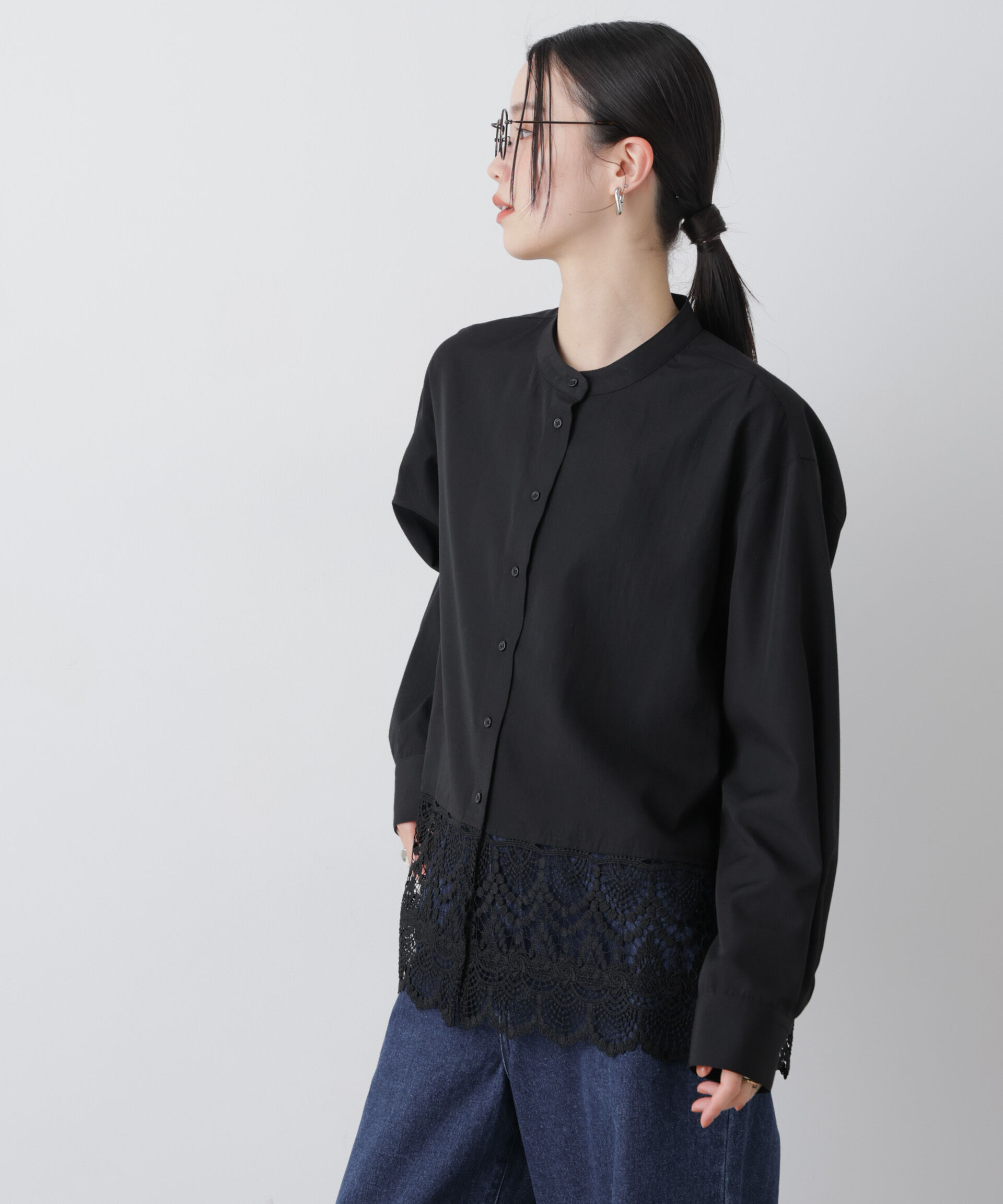 nano･universe「スカラレースコンビスタンドカラーシャツ」|シャツ・ブラウス|