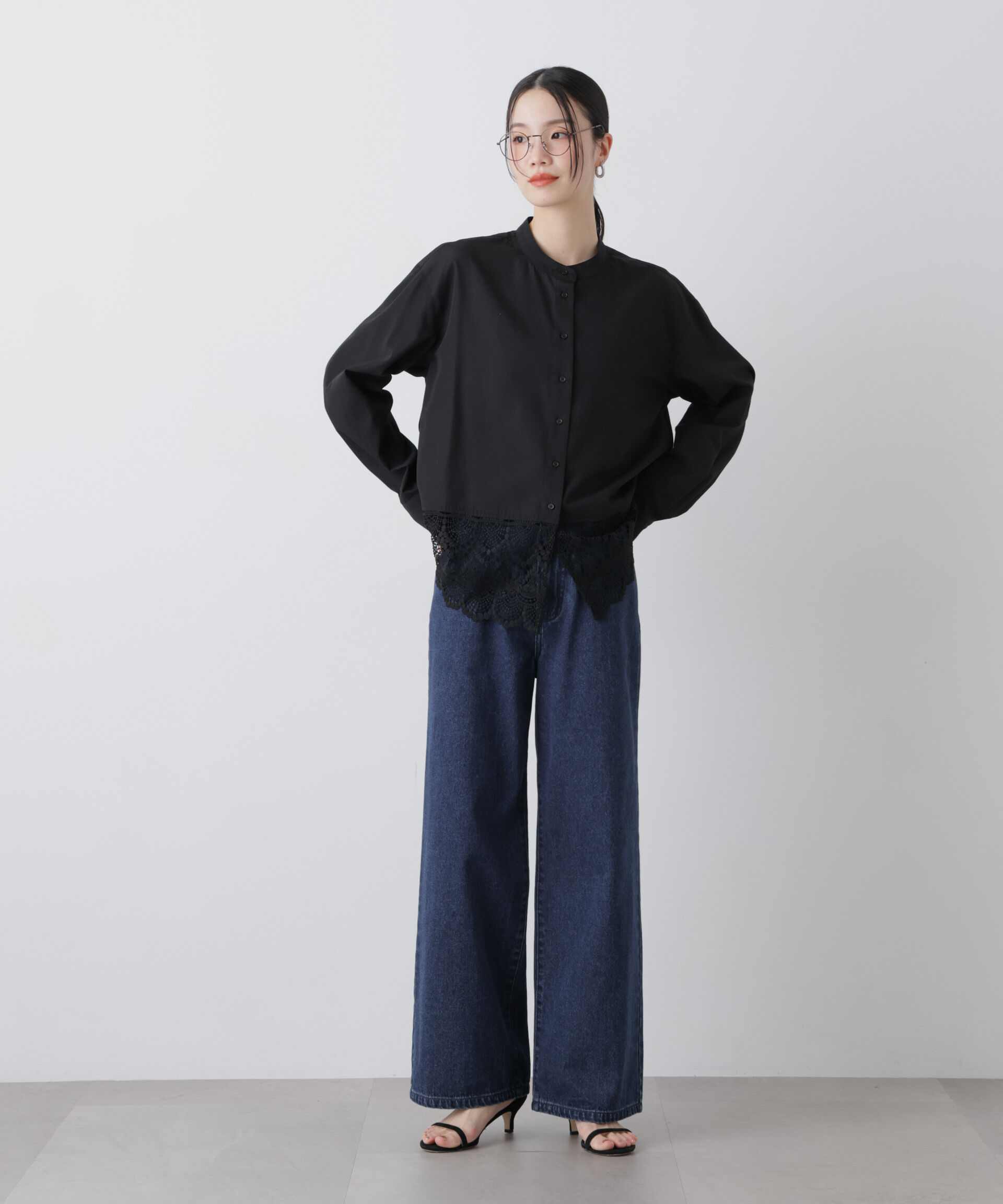 nano･universe「スカラレースコンビスタンドカラーシャツ」|シャツ・ブラウス|