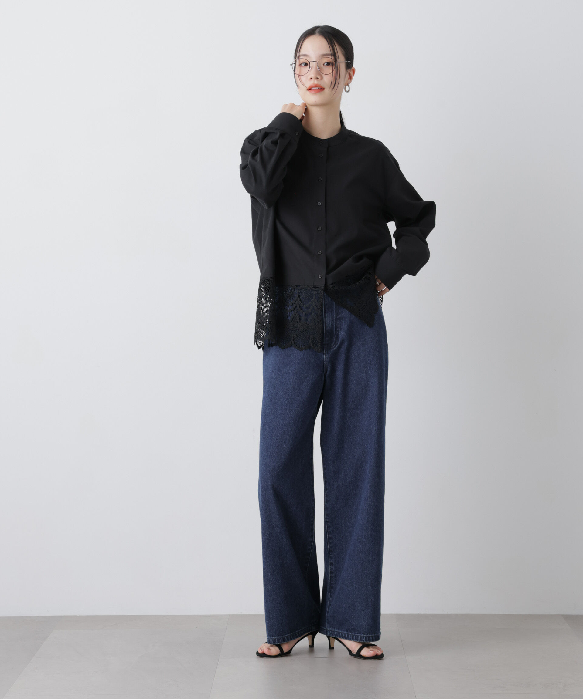 nano･universe「スカラレースコンビスタンドカラーシャツ」|シャツ・ブラウス|