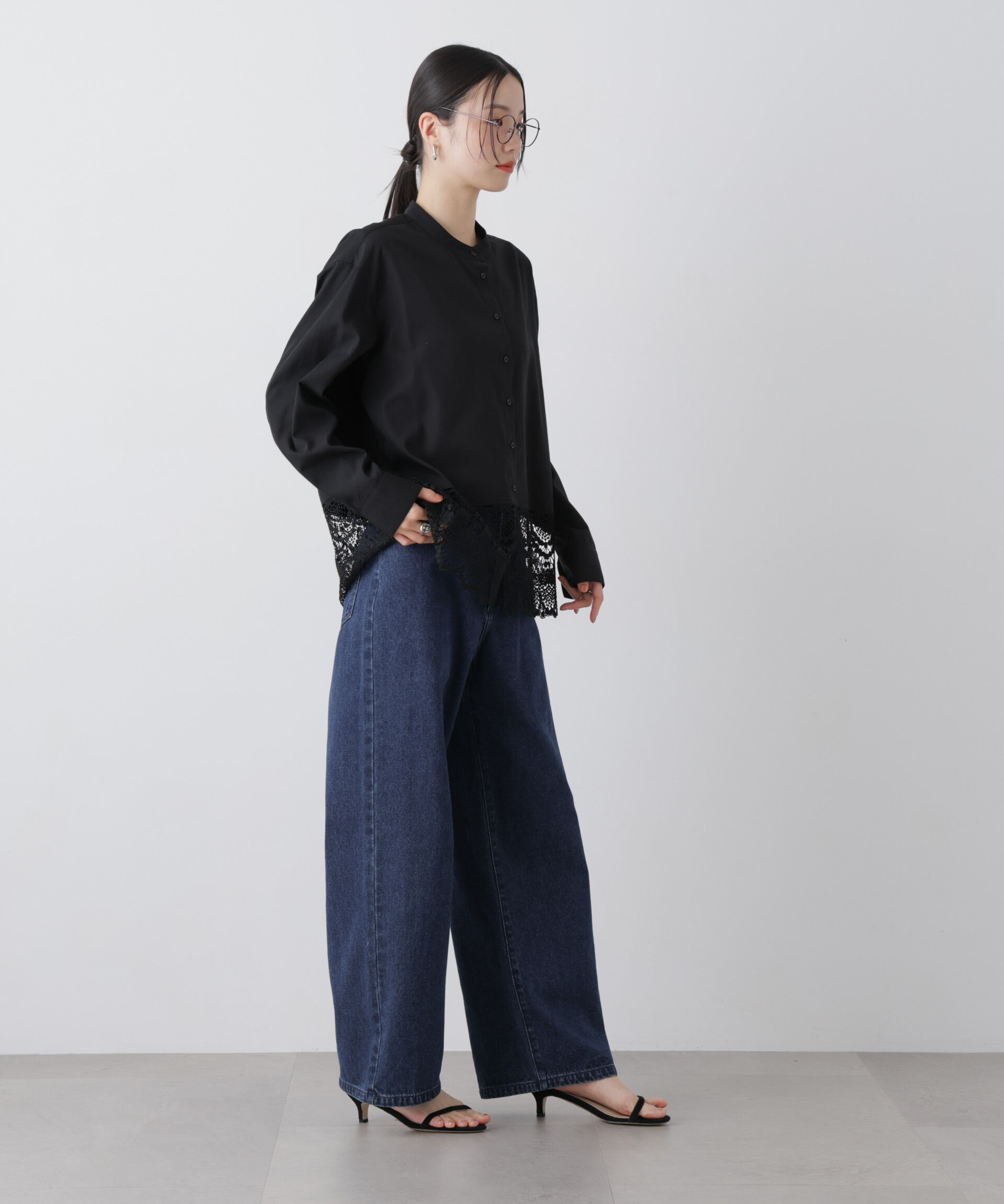 nano･universe「スカラレースコンビスタンドカラーシャツ」|シャツ・ブラウス|