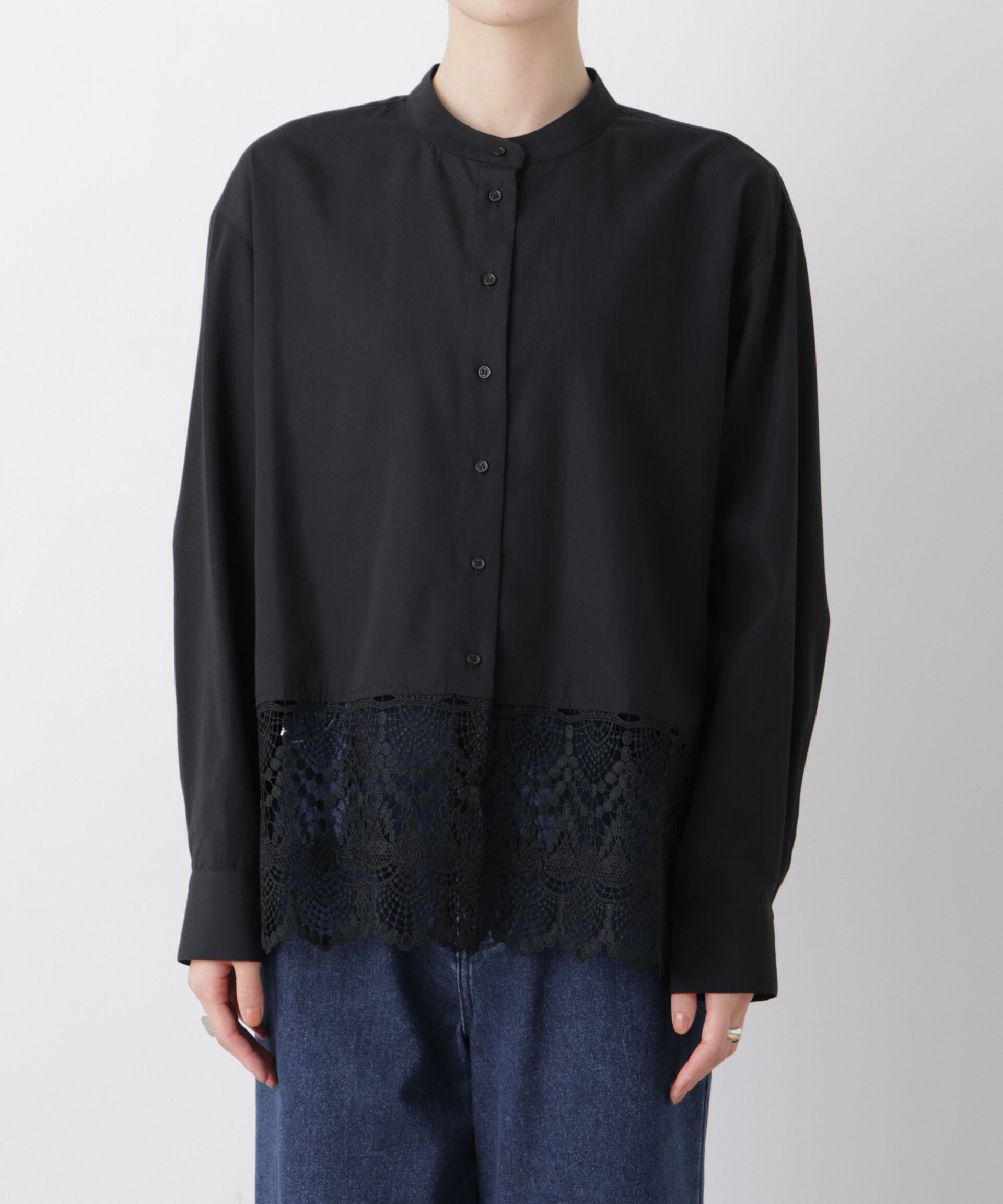 nano･universe「スカラレースコンビスタンドカラーシャツ」|シャツ・ブラウス|