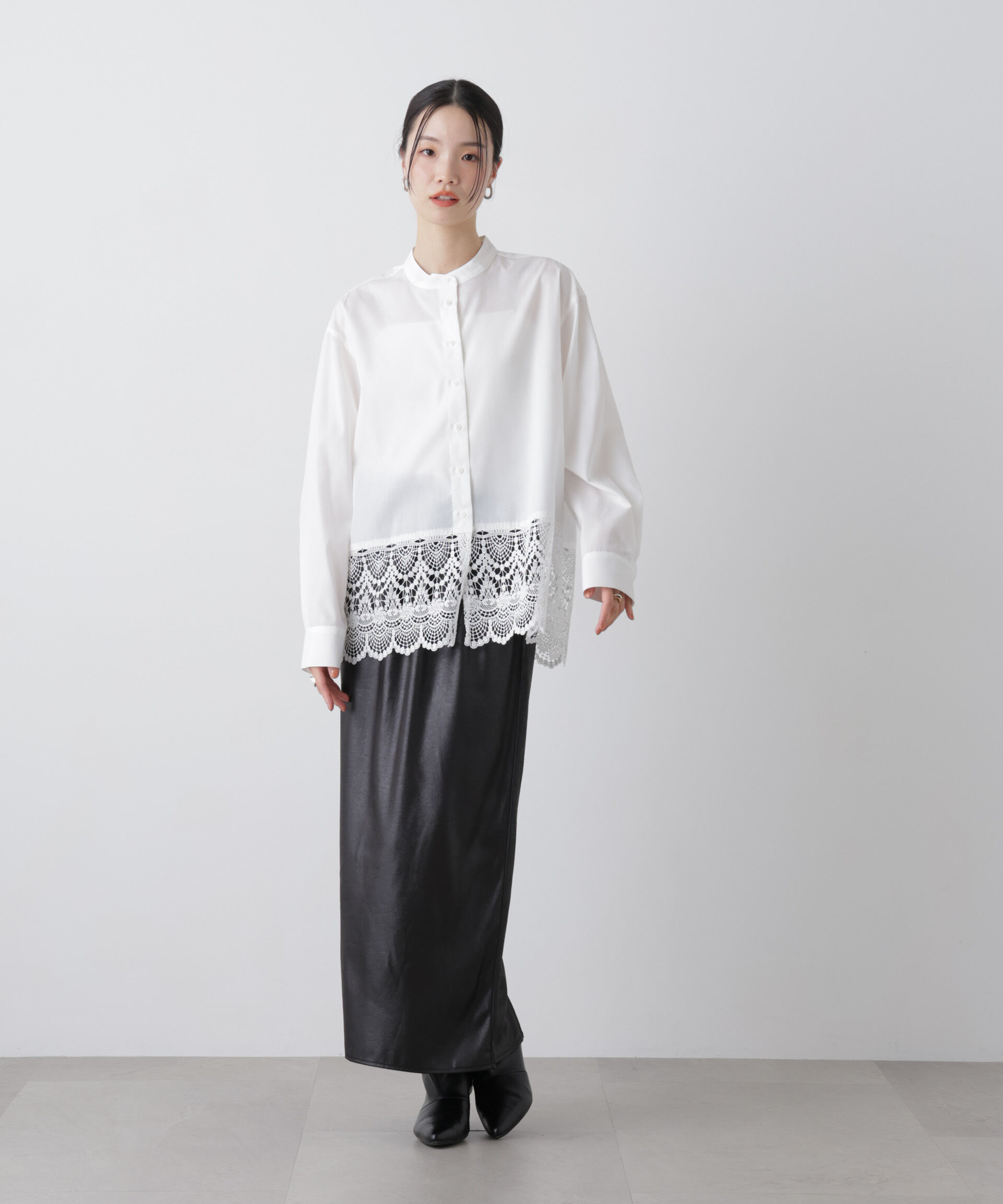 nano･universe「スカラレースコンビスタンドカラーシャツ」|シャツ・ブラウス|