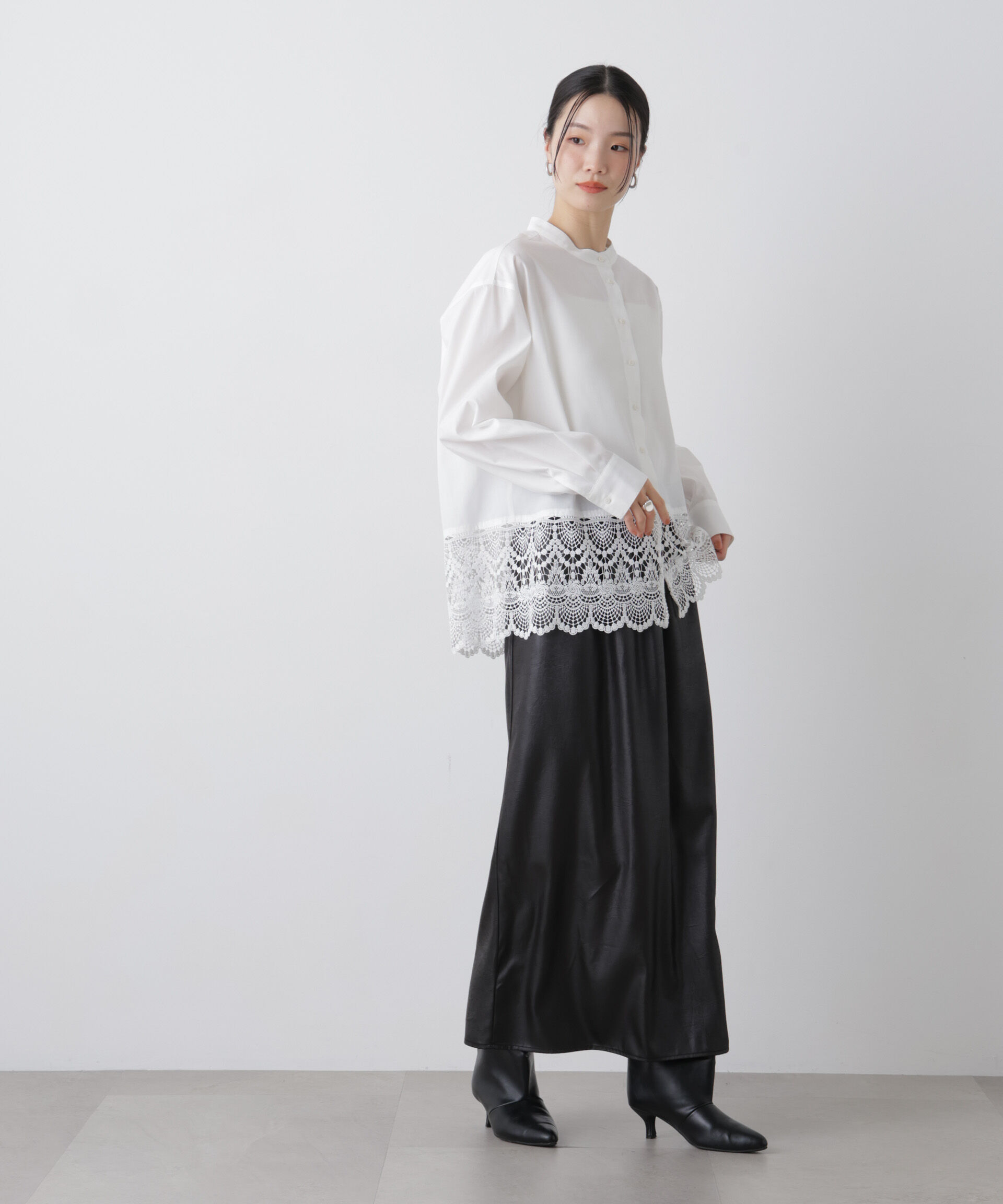 nano･universe「スカラレースコンビスタンドカラーシャツ」|シャツ・ブラウス|