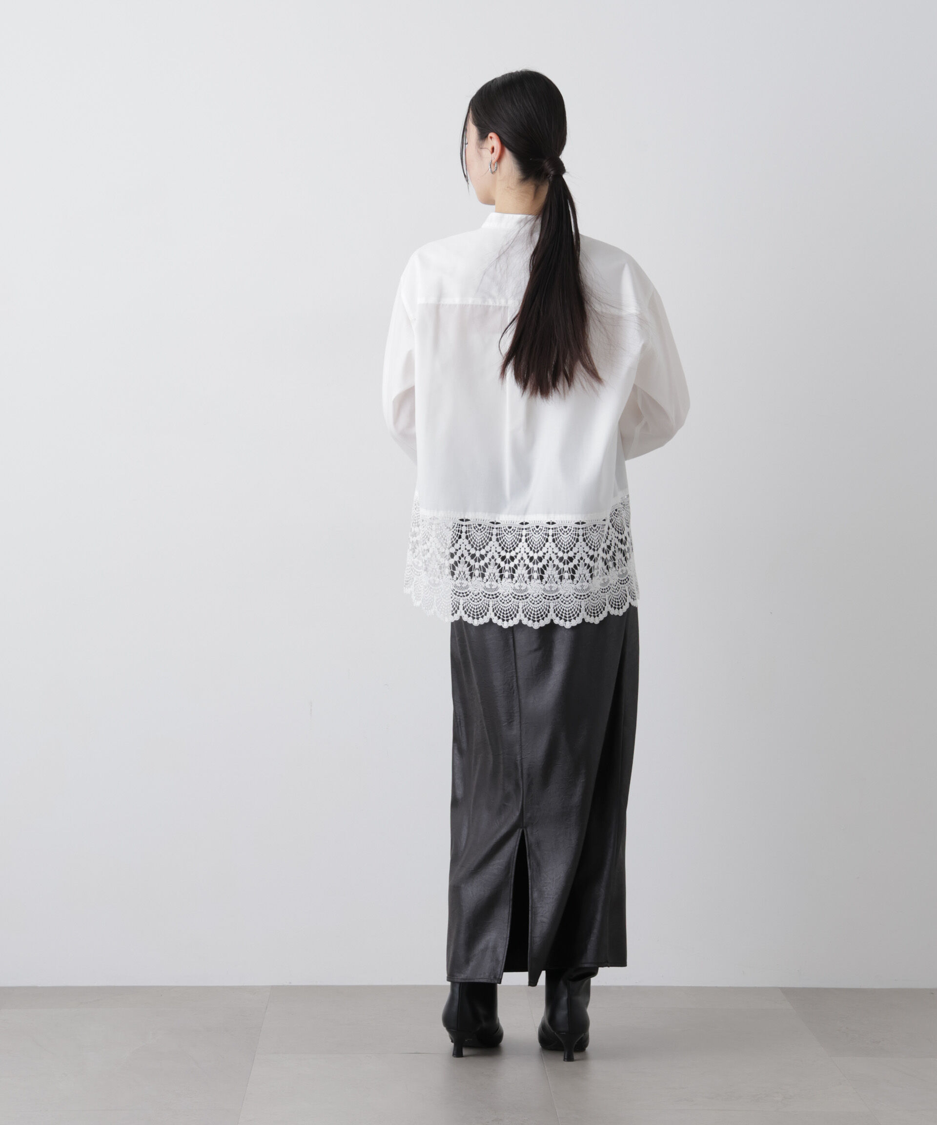 nano･universe「スカラレースコンビスタンドカラーシャツ」|シャツ・ブラウス|