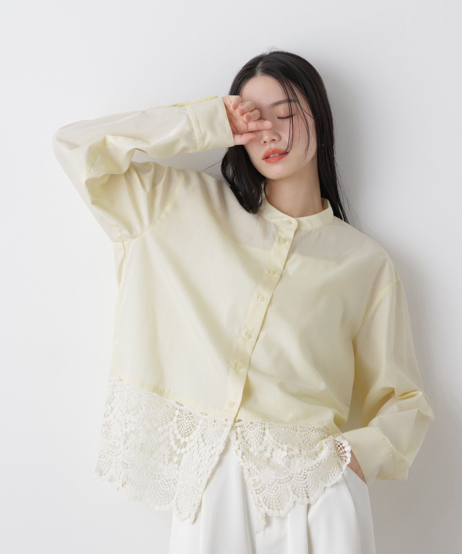 nano･universe「スカラレースコンビスタンドカラーシャツ」|シャツ・ブラウス|クリーム5