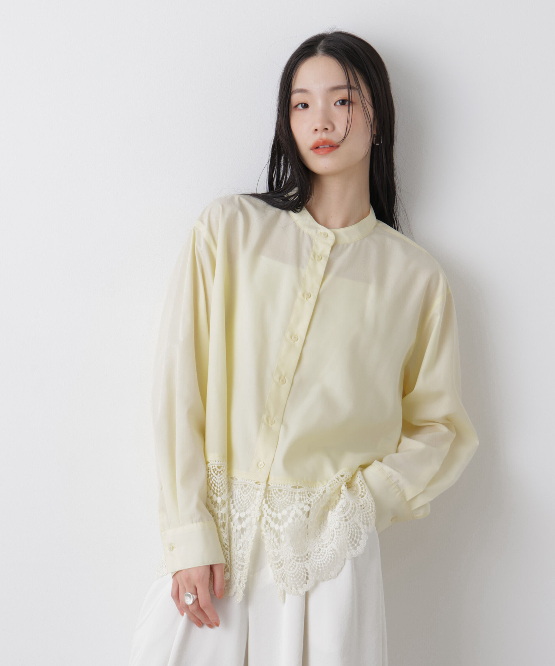 nano･universe「スカラレースコンビスタンドカラーシャツ」|シャツ・ブラウス|