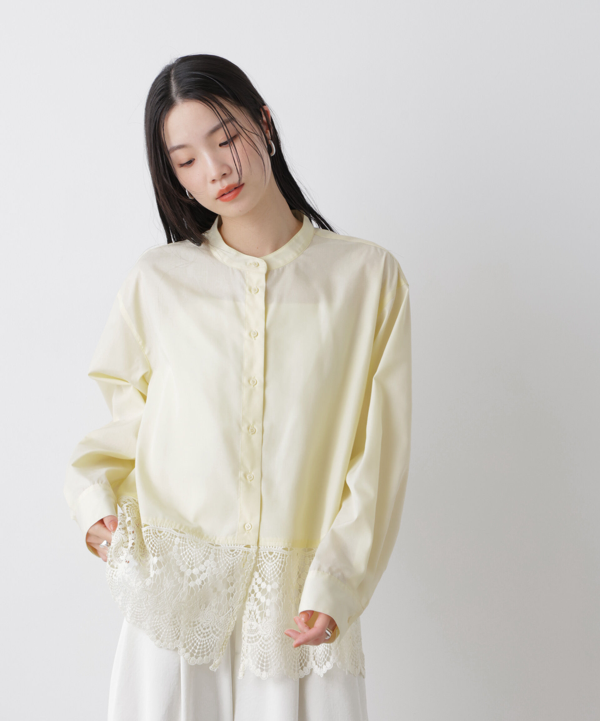 nano･universe「スカラレースコンビスタンドカラーシャツ」|シャツ・ブラウス|