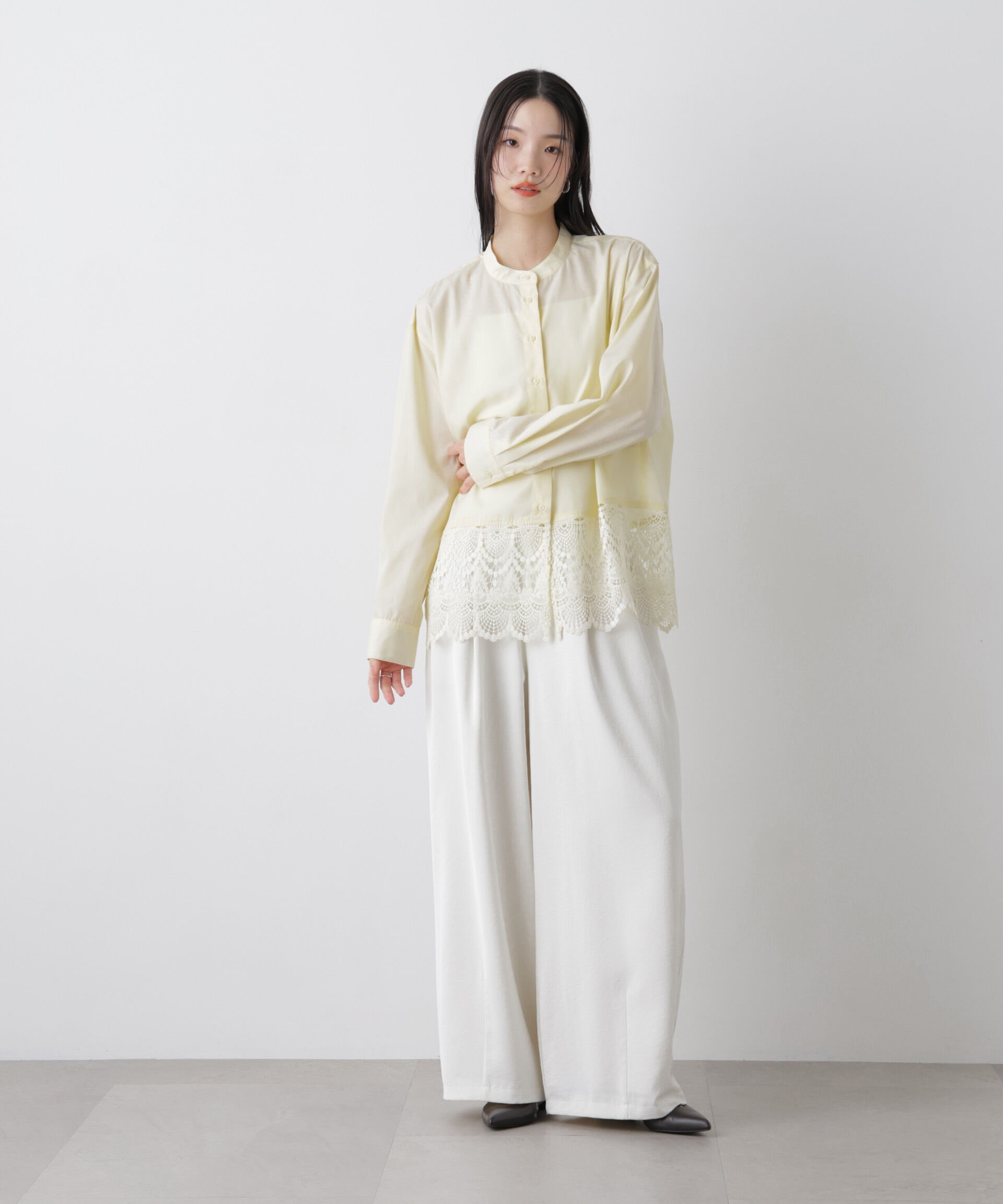 nano･universe「スカラレースコンビスタンドカラーシャツ」|シャツ・ブラウス|