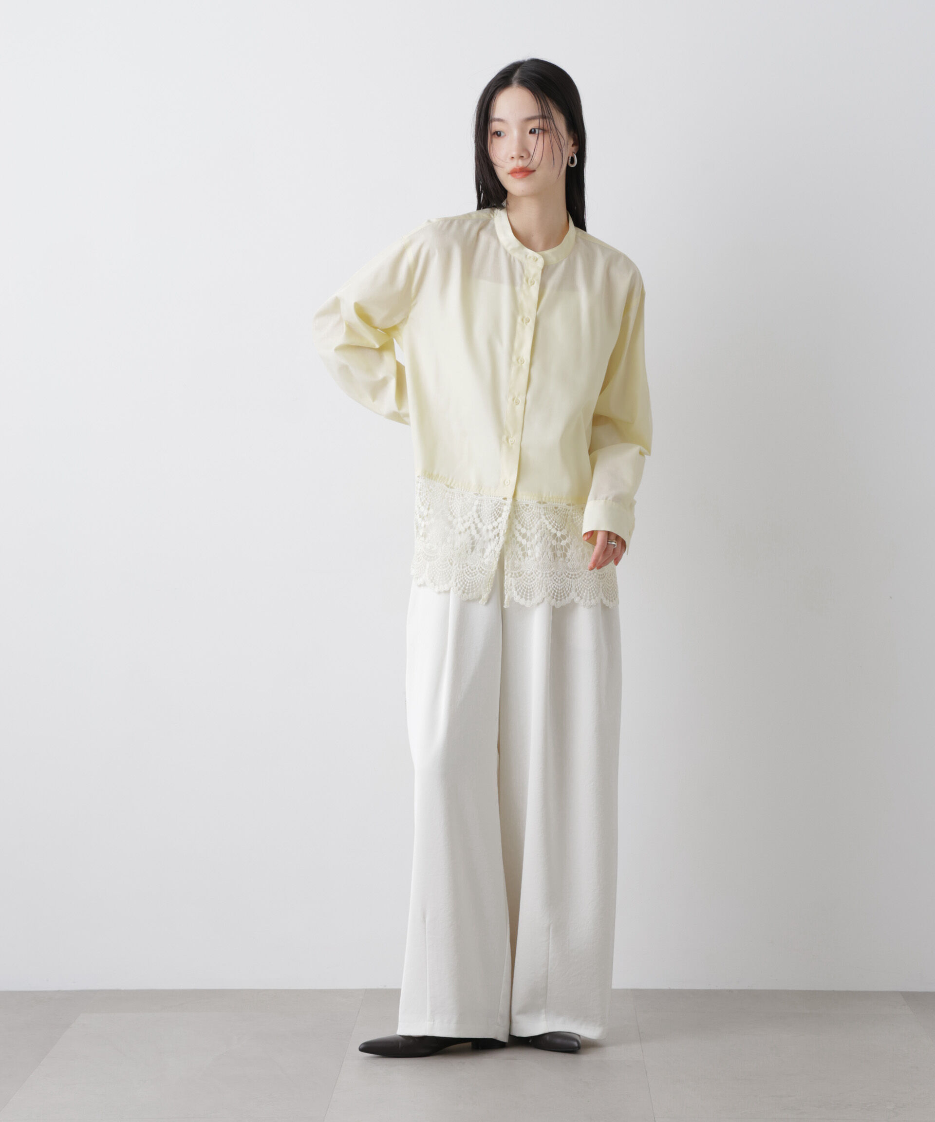 nano･universe「スカラレースコンビスタンドカラーシャツ」|シャツ・ブラウス|