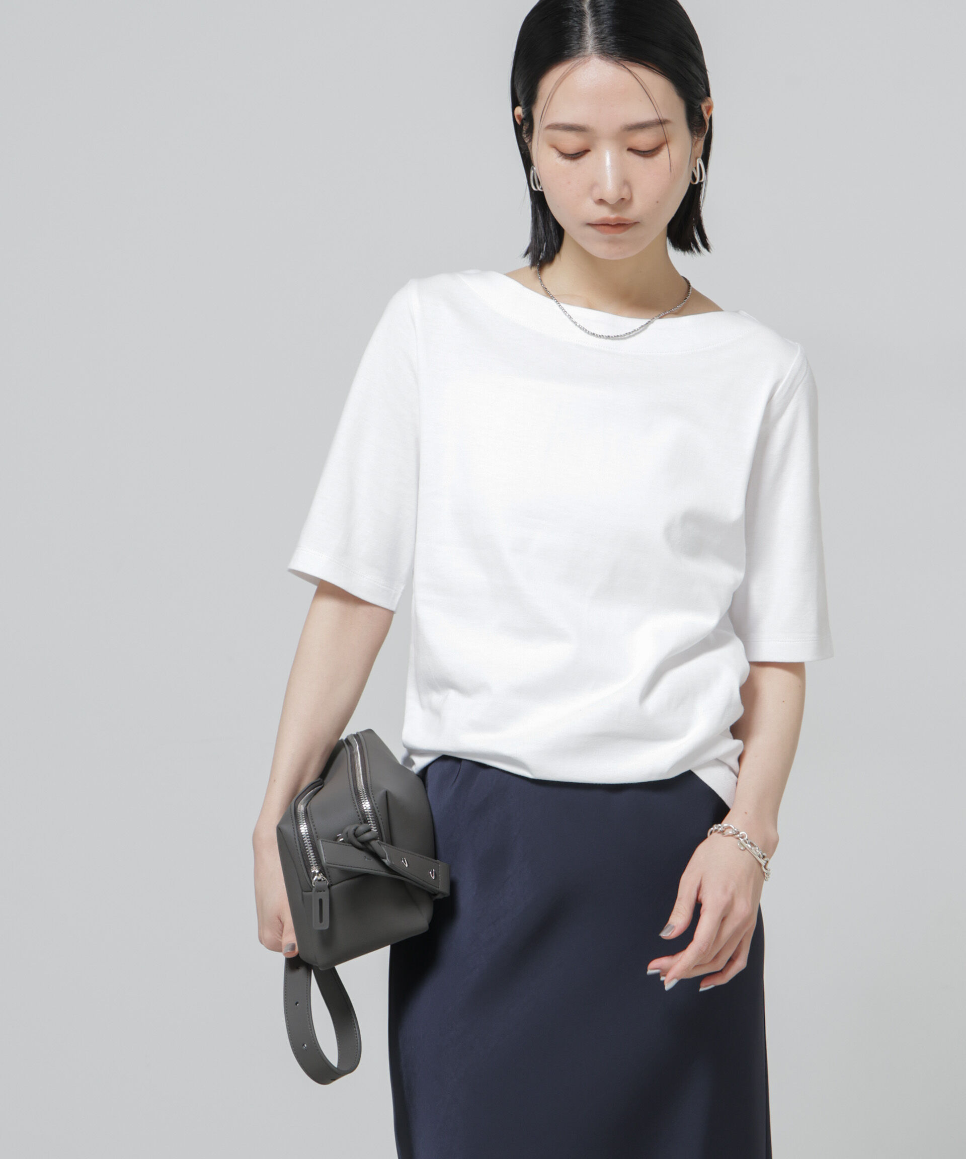 nano･universe「Anti Soaked(R) 汗染み防止ボートネックTシャツ」|Tシャツ・カットソー|ホワイト