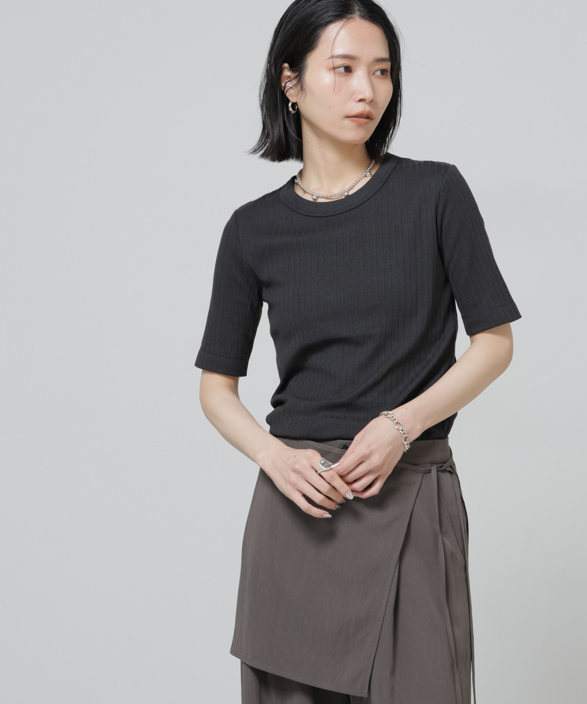 nano･universe「Anti Soaked(R) 汗染み防止クルーネックリブTシャツ」|Tシャツ・カットソー|