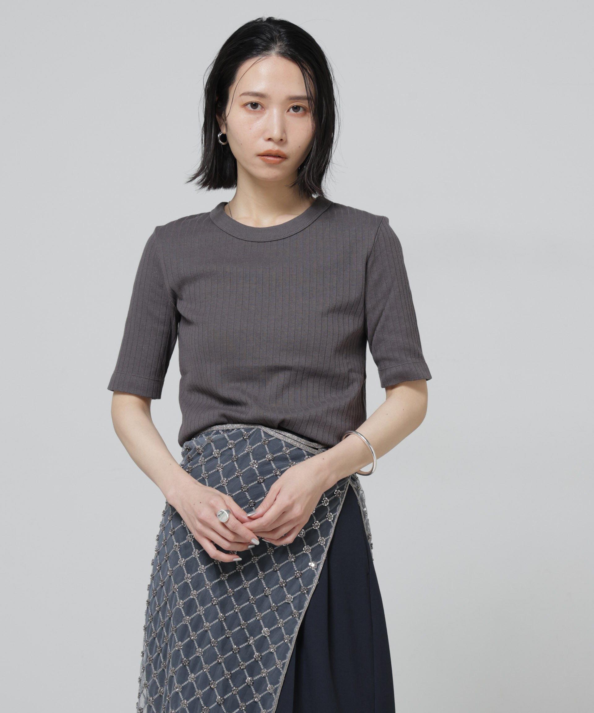 nano･universe「Anti Soaked(R) 汗染み防止クルーネックリブTシャツ」|Tシャツ・カットソー|