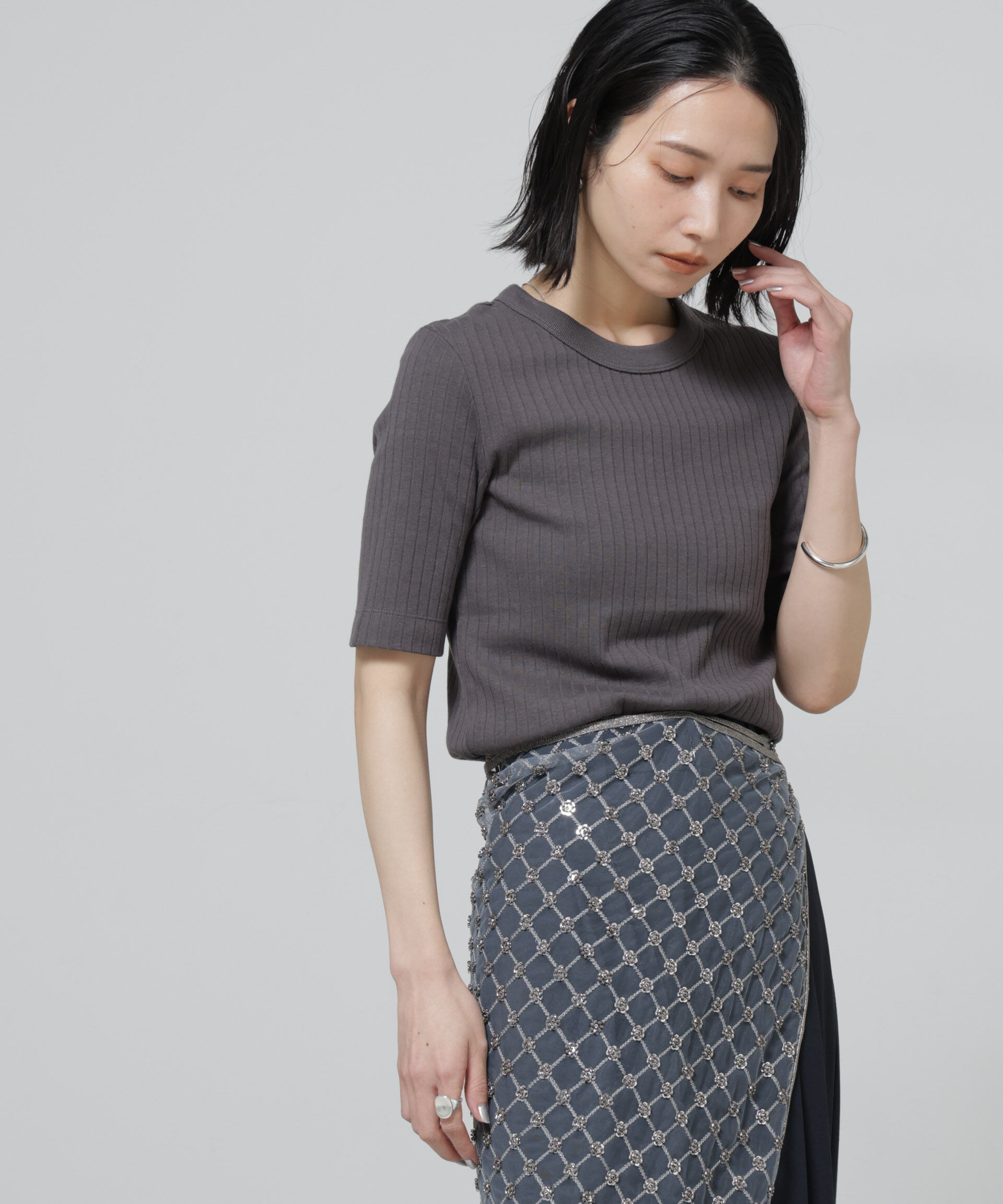 nano･universe「Anti Soaked(R) 汗染み防止クルーネックリブTシャツ」|Tシャツ・カットソー|