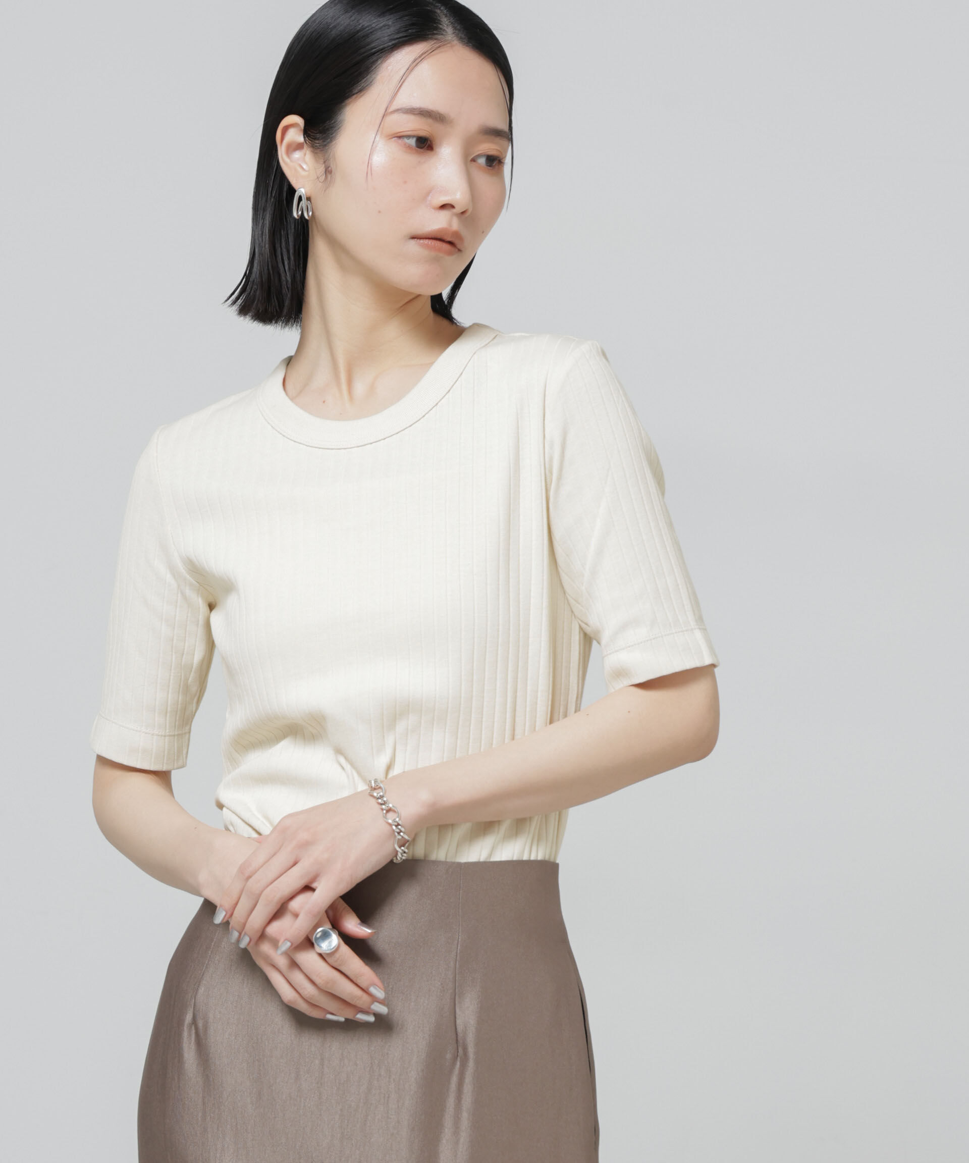 nano･universe「Anti Soaked(R) 汗染み防止クルーネックリブTシャツ」|Tシャツ・カットソー|