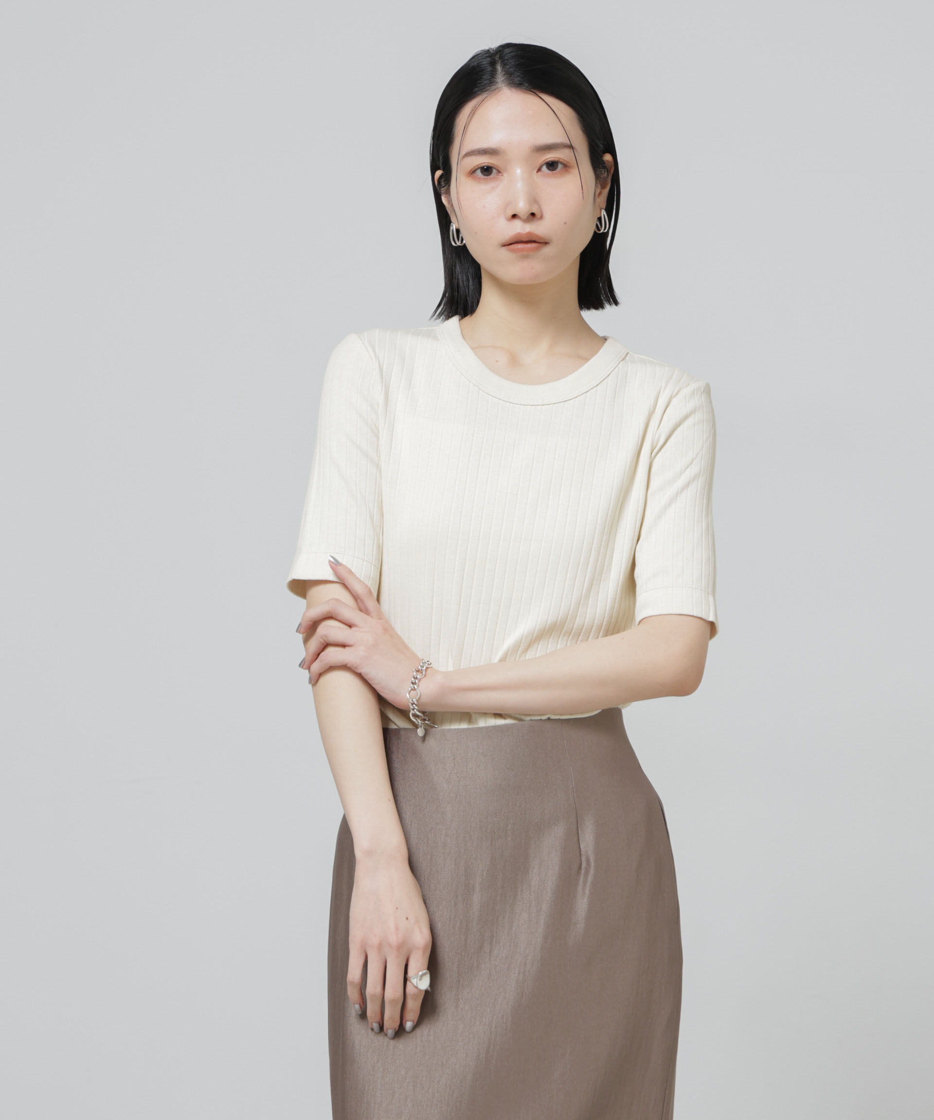 nano･universe「Anti Soaked(R) 汗染み防止クルーネックリブTシャツ」|Tシャツ・カットソー|