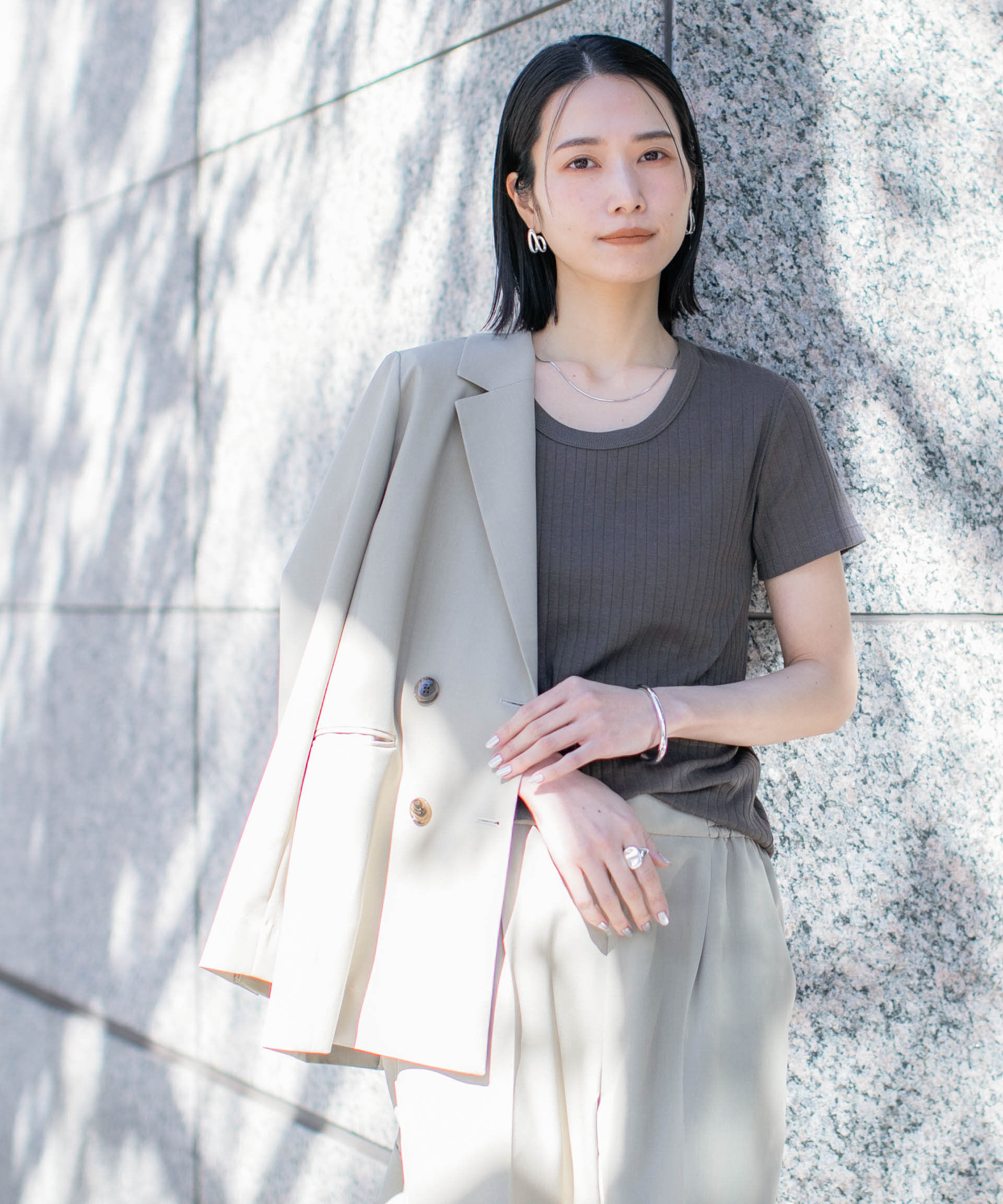 nano･universe「Anti Soaked(R) 汗染み防止コンパクトリブTシャツ」|Tシャツ・カットソー|