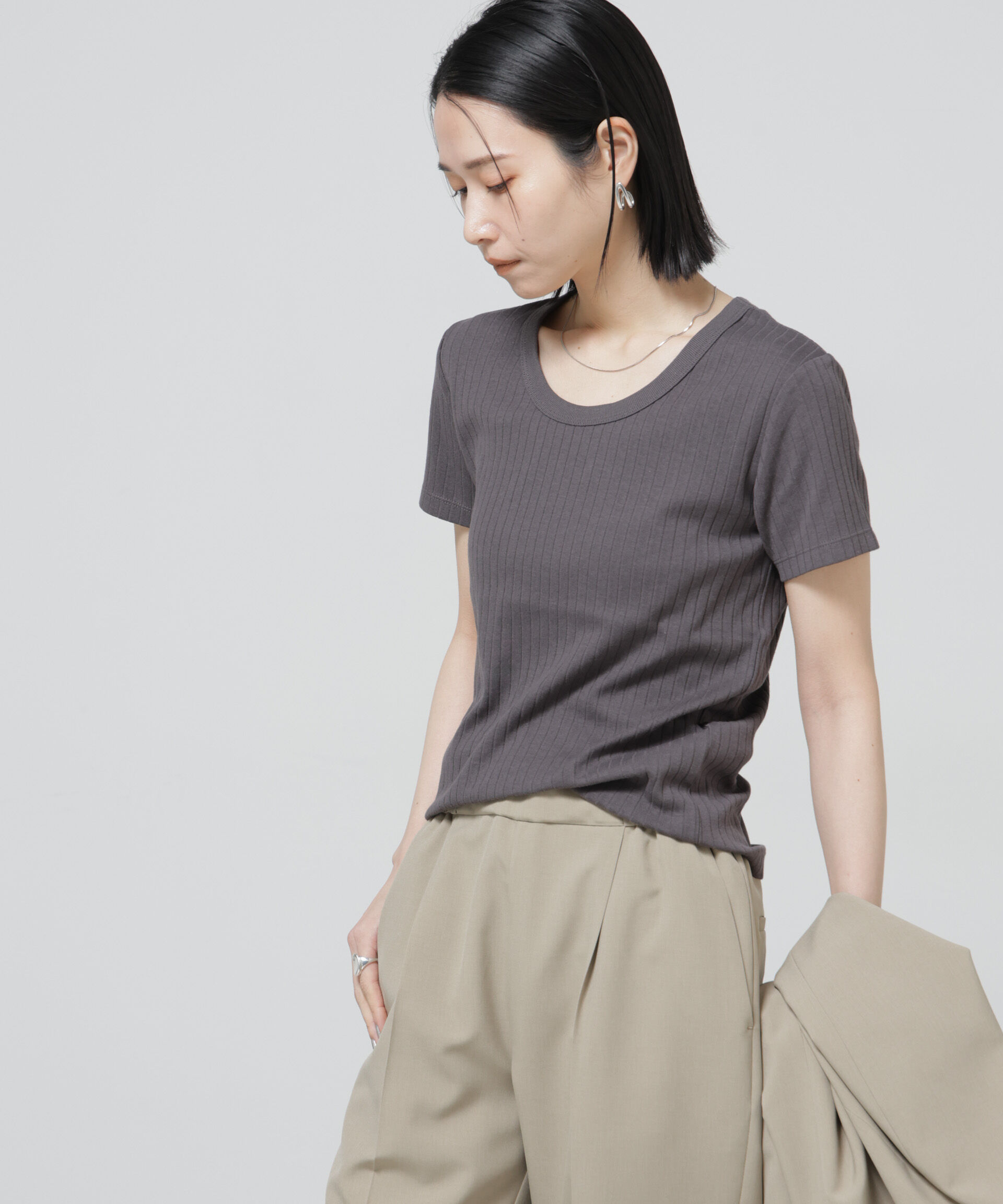 nano･universe「Anti Soaked(R) 汗染み防止コンパクトリブTシャツ」|Tシャツ・カットソー|