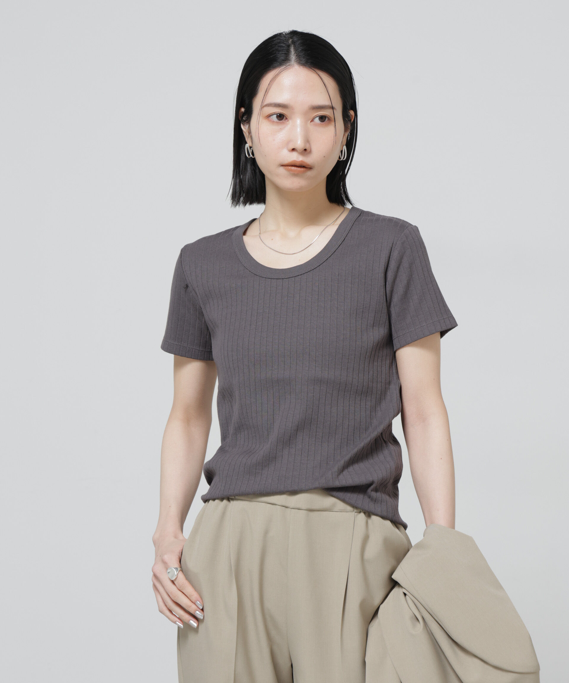 nano･universe「Anti Soaked(R) 汗染み防止コンパクトリブTシャツ」|Tシャツ・カットソー|