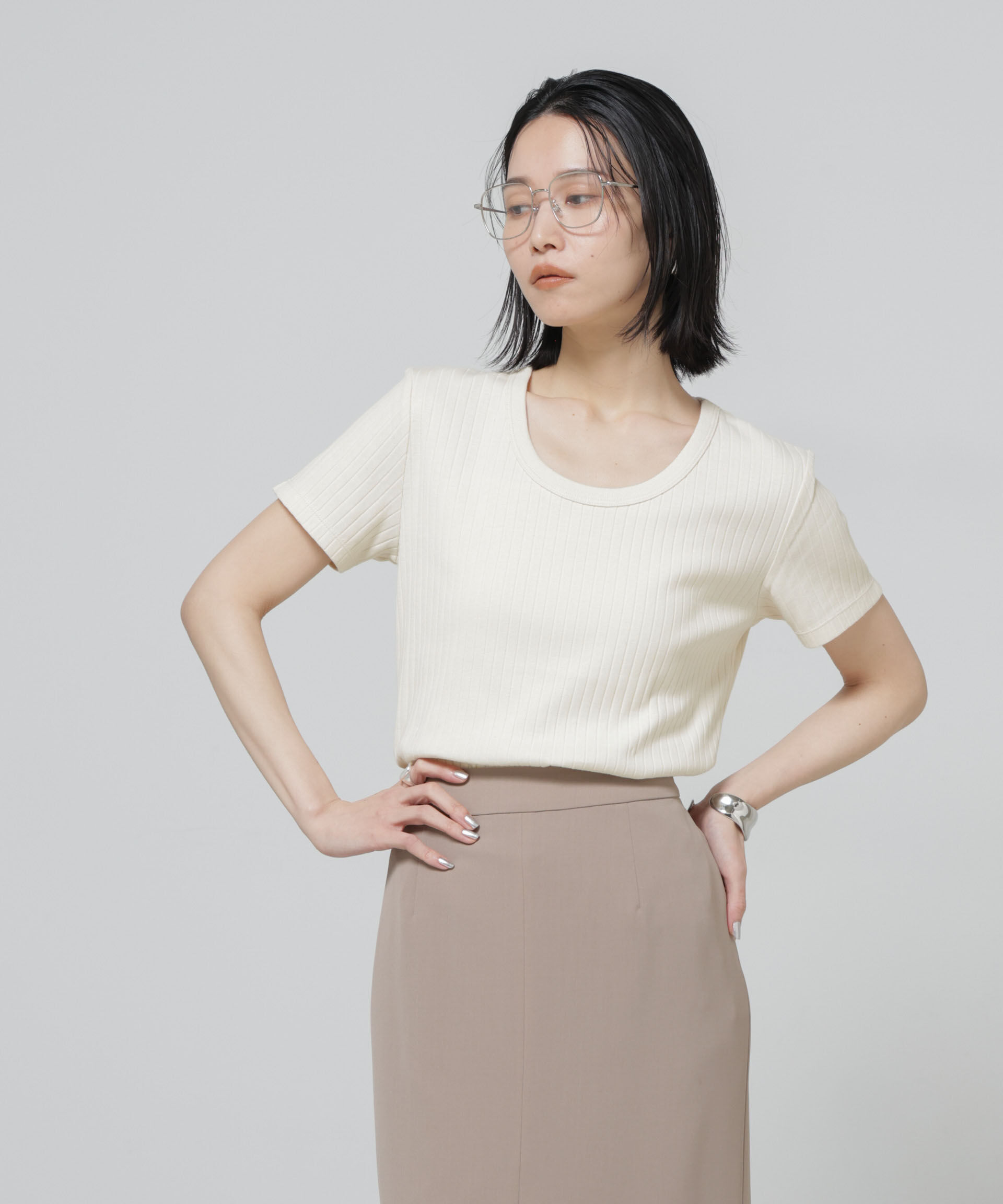 nano･universe「Anti Soaked(R) 汗染み防止コンパクトリブTシャツ」|Tシャツ・カットソー|