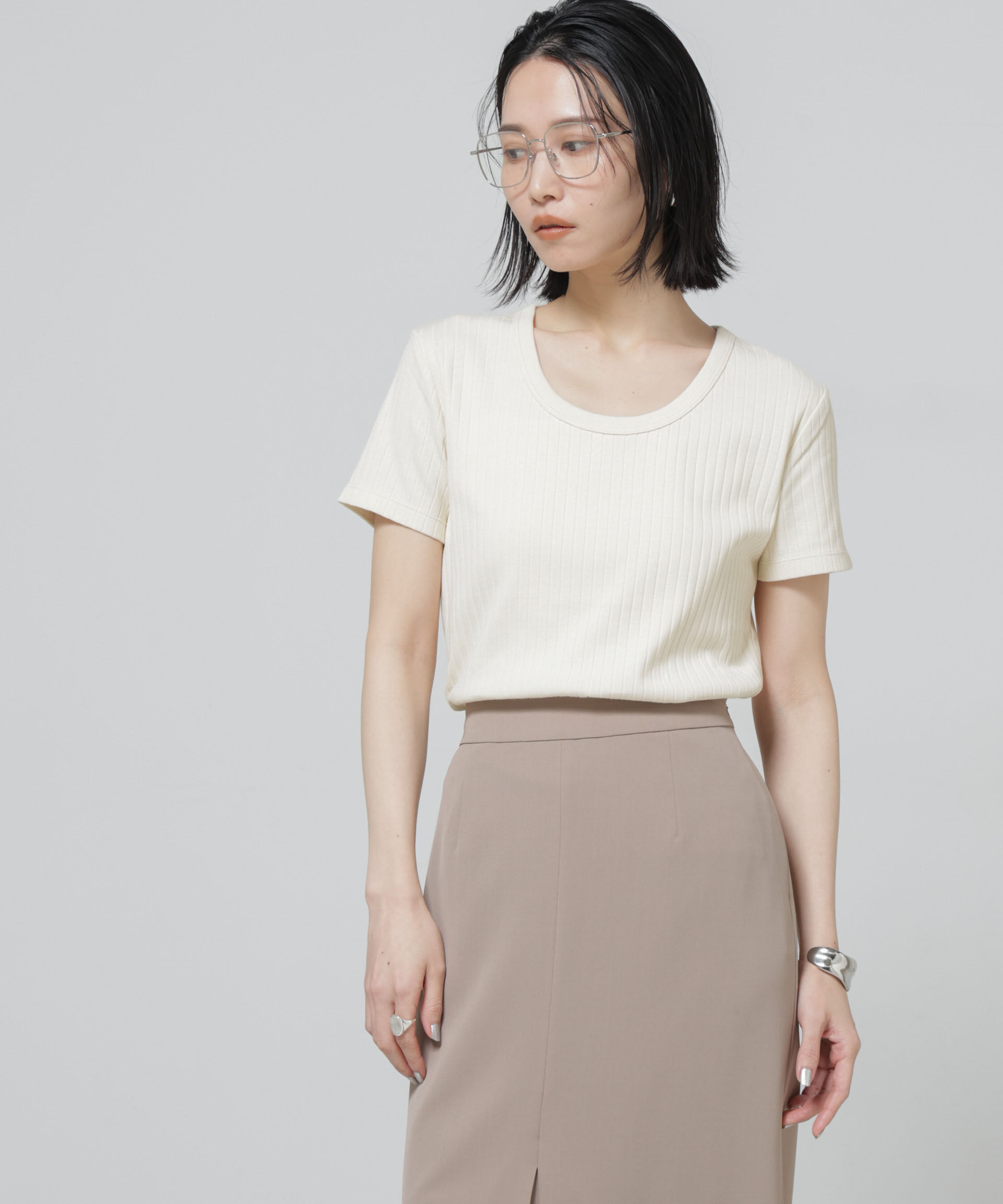 nano･universe「Anti Soaked(R) 汗染み防止コンパクトリブTシャツ」|Tシャツ・カットソー|