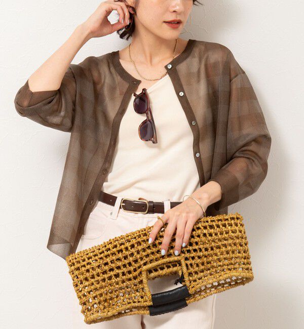 Rie Miller「《手洗い可能》シアーブロックチェック2WAYクルーネックカーディガン」|カーディガン|ブラウン系その他