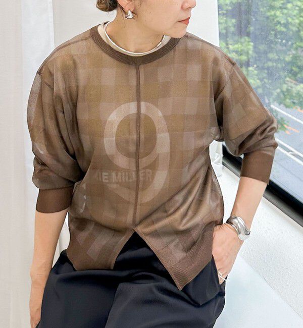 Rie Miller「《手洗い可能》シアーブロックチェック2WAYクルーネックカーディガン」|カーディガン|