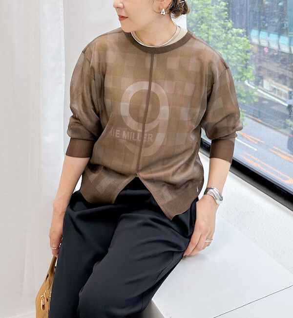 Rie Miller「《手洗い可能》シアーブロックチェック2WAYクルーネックカーディガン」|カーディガン|