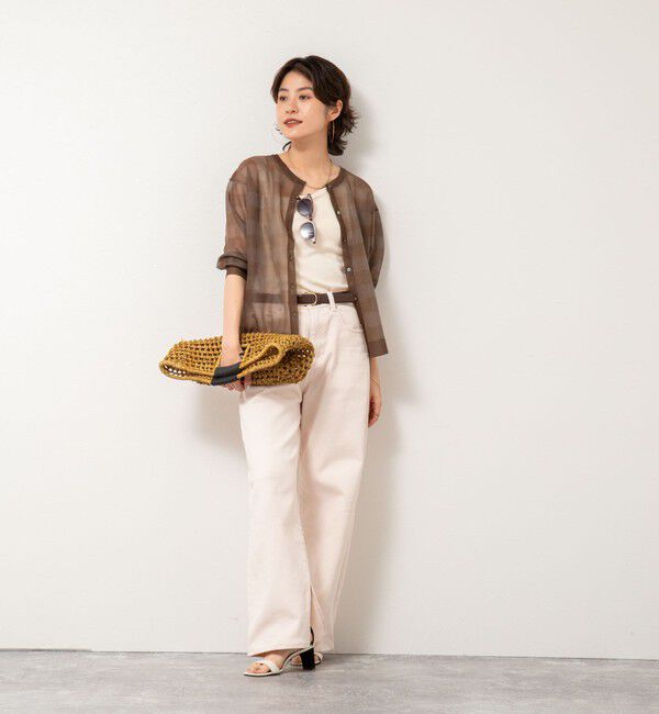 Rie Miller「《手洗い可能》シアーブロックチェック2WAYクルーネックカーディガン」|カーディガン|