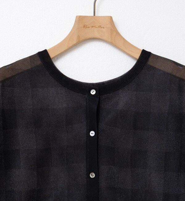 Rie Miller「《手洗い可能》シアーブロックチェック2WAYクルーネックカーディガン」|カーディガン|